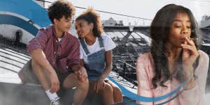 teenage couple sitting and talking